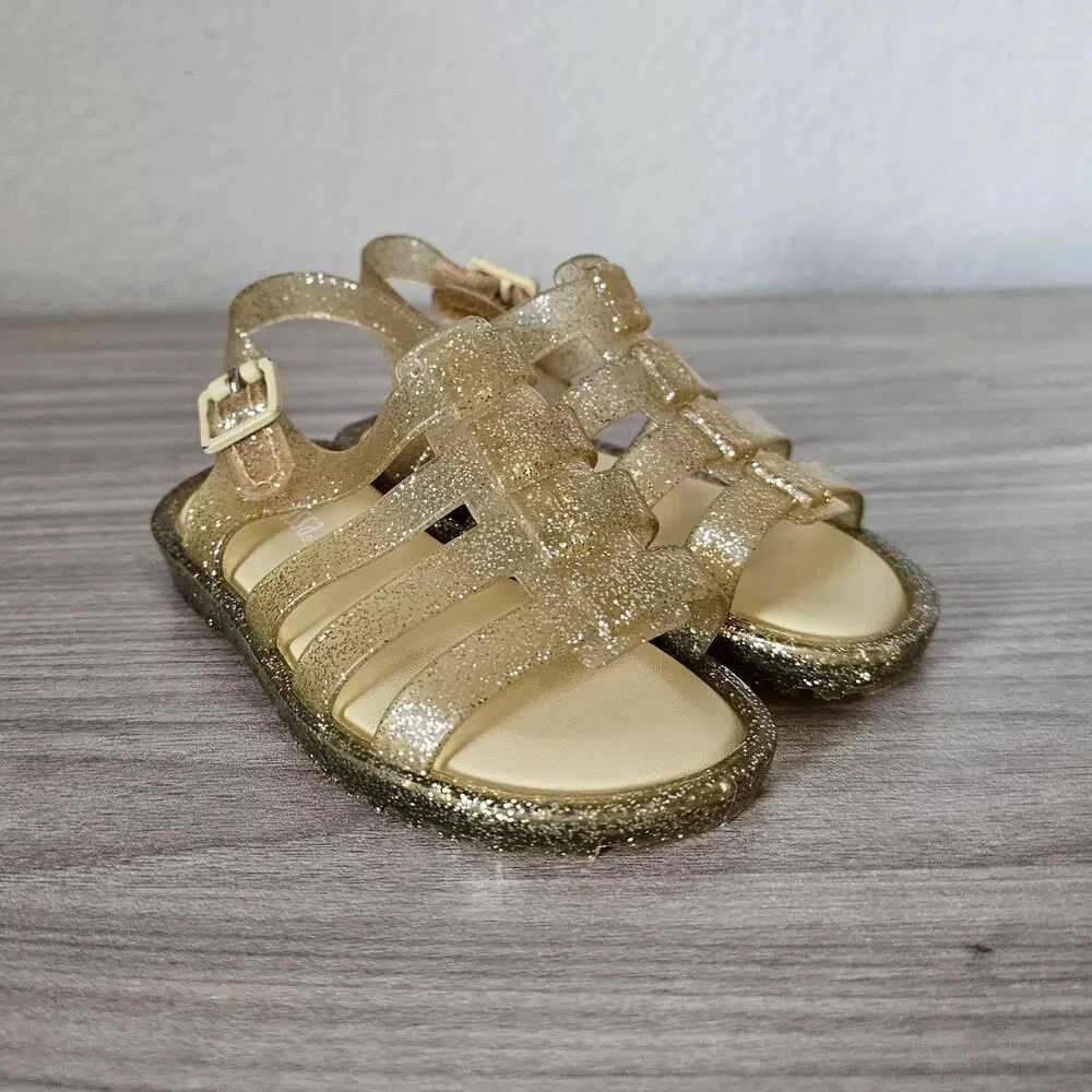 Mini Melisa Flox Sandal Glitter Gold Jelly Shoes Toddlers Little Kids USA 7